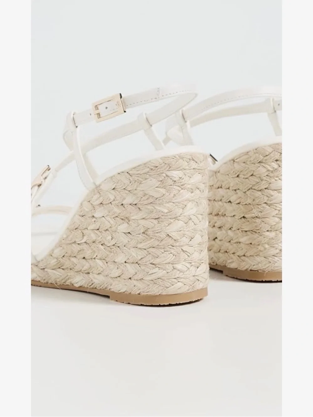 Stuart Weitzman White Strappy Espadrille Wedge Sandals